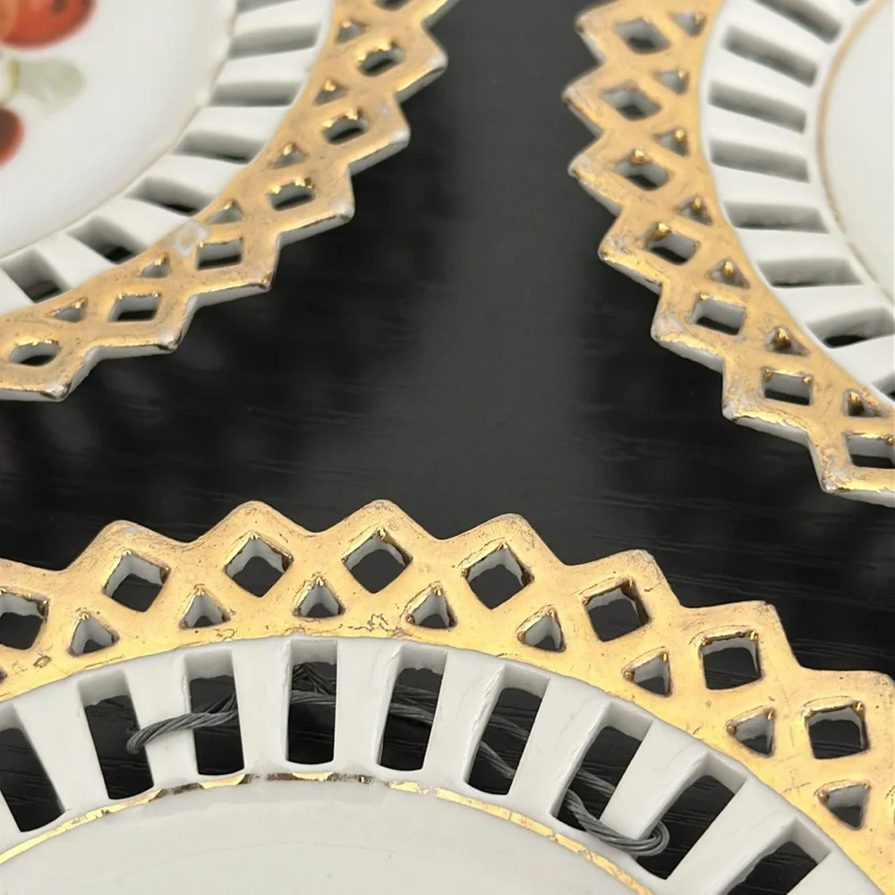 🌹 German 5” Vintage Gold Guild Edge Fruit Plates Set of 3